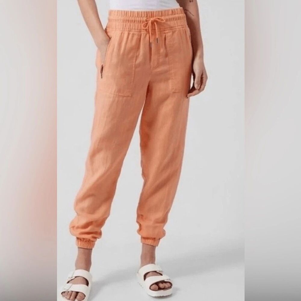 Athleta Cabo Linen Jogger Pants Light Orange Peach